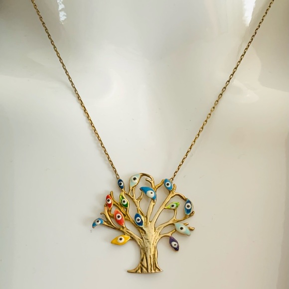 Gold Plated Tree Of Life Pendant Necklace Magnolia gold tone fine string chain - Picture 10 of 10